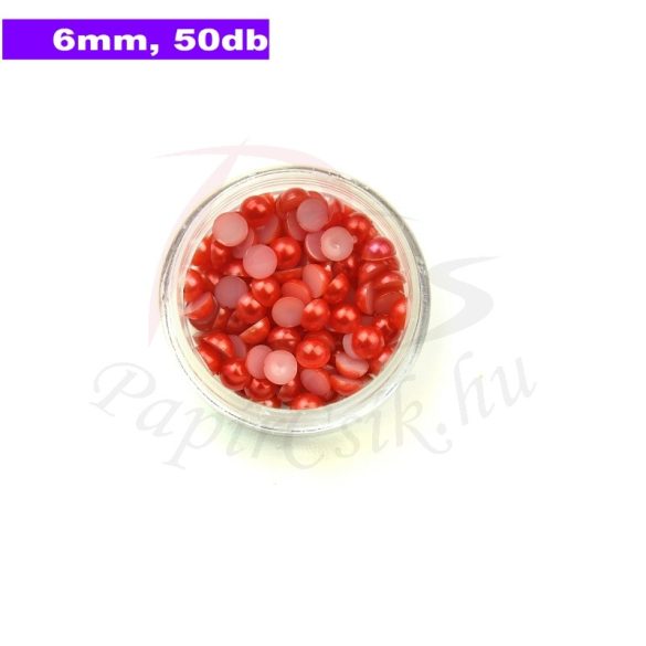 Plastové koráliky polkruh, červená (6mm, 50 ks)