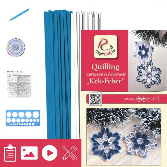 Modro-biela - Quilling vzor (200 prúžkov a popis, pomôcky)