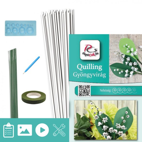 Gyöngyvirág  - Quilling minta (70db csík 10db mintához és leírás, eszközök)